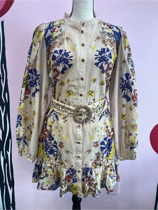 FARM Rio Dresses & Skirts - FARM Rio Women's Beige Beauty Bouquet Puff Sleeve Long Sleeve Mini Dress Size L